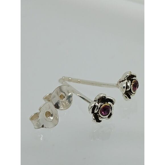 Vintage Estate Jewelry NOS .925 Sterling Silver Purple Rose Crystal Earrings - Picture 9 of 11